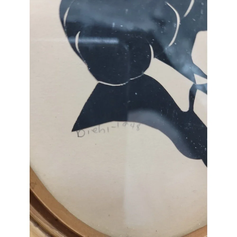 Vintage 1948 Handmade Silhouette Of Girl 6x8 Oval Frame